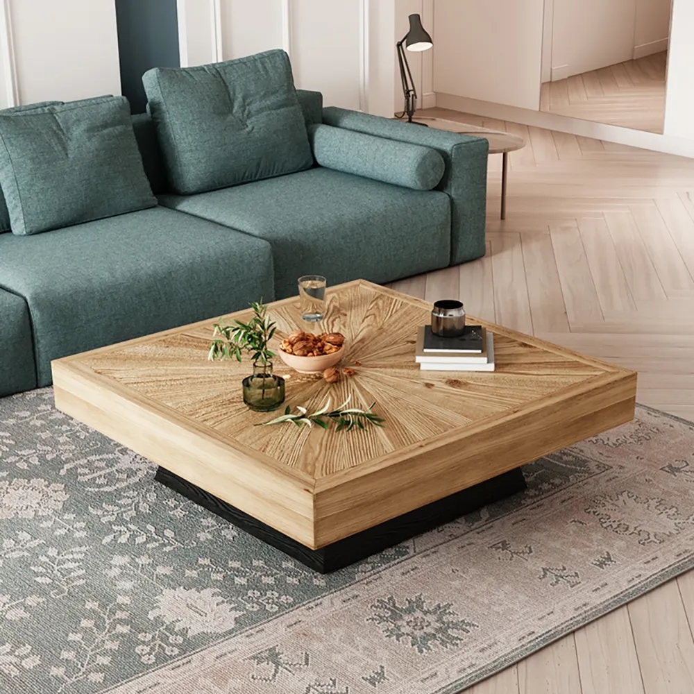 Questions and Answers for Japandi Square Coffee Table with Wooden Top Black & Natural