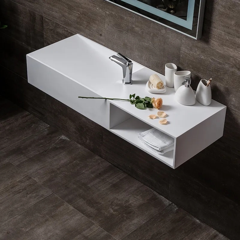 Customer Reviews for 900mm Wall-Mount Stone Resin Wash Basin in Matte White with Storage Cubby Hole