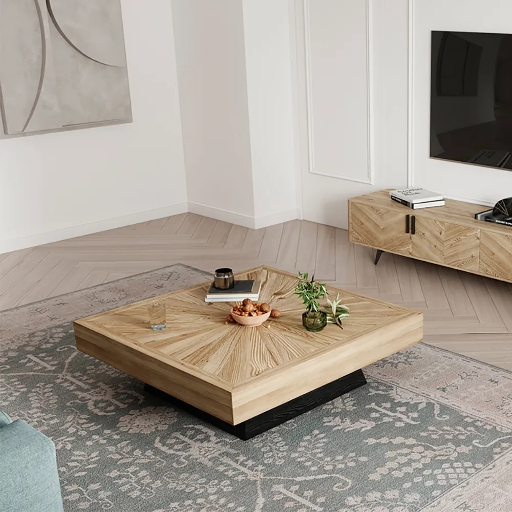 Questions and Answers for Japandi Square Coffee Table with Wooden Top Black & Natural