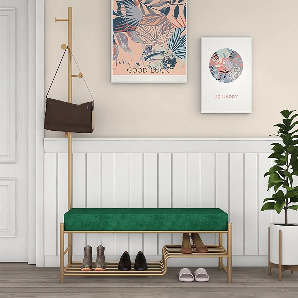 Questions and Answers for 1000mm Green Hallway Bench and Coat Stand Velvet Shoe Storage Bench with Coat Tree