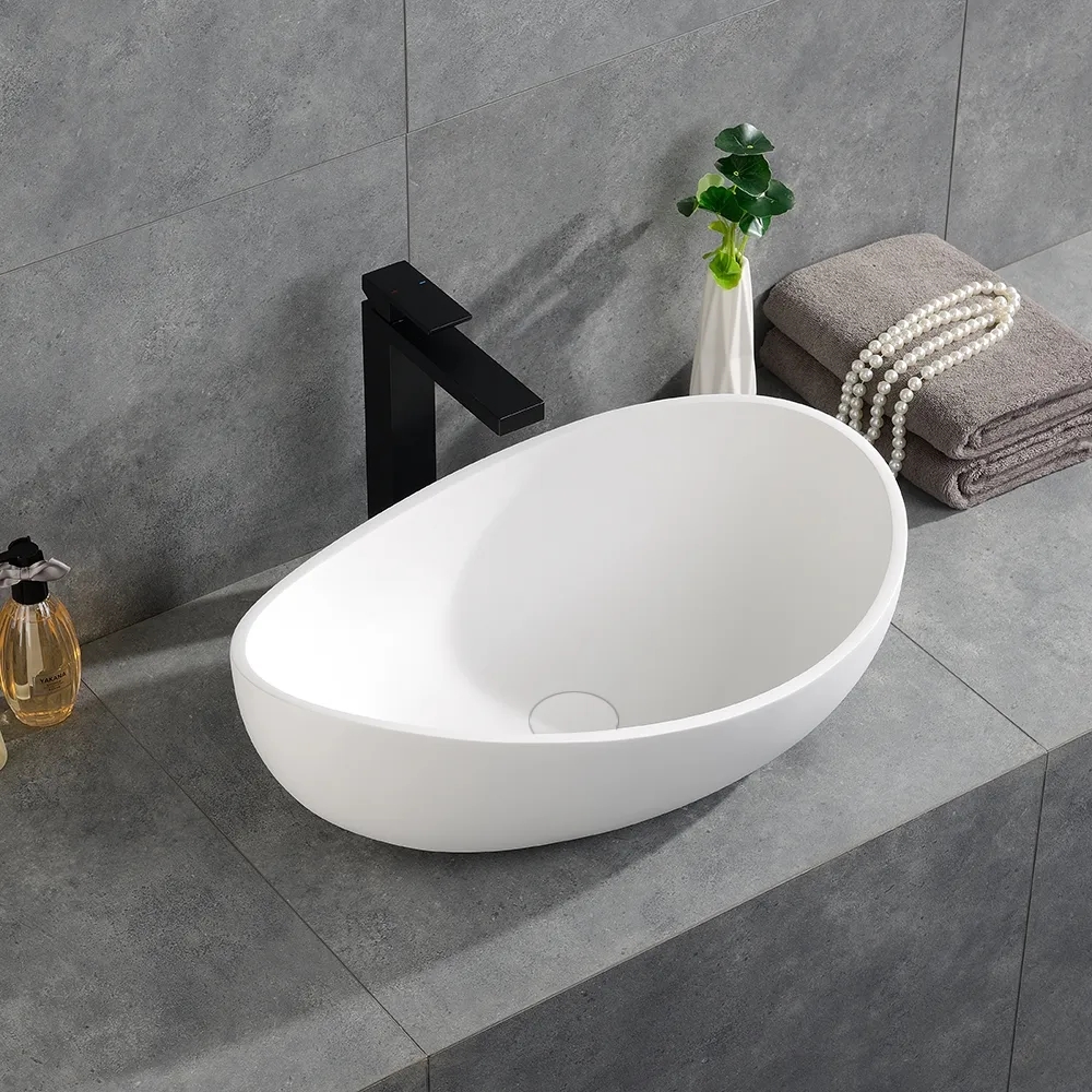 Customer Reviews for Bathroom Stone Resin Oval Vessel Sink Modern Art Sink Matte White with Pop Up Drain
