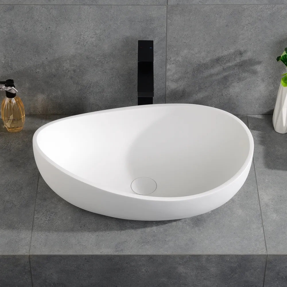 Customer Reviews for Bathroom Stone Resin Oval Vessel Sink Modern Art Sink Matte White with Pop Up Drain