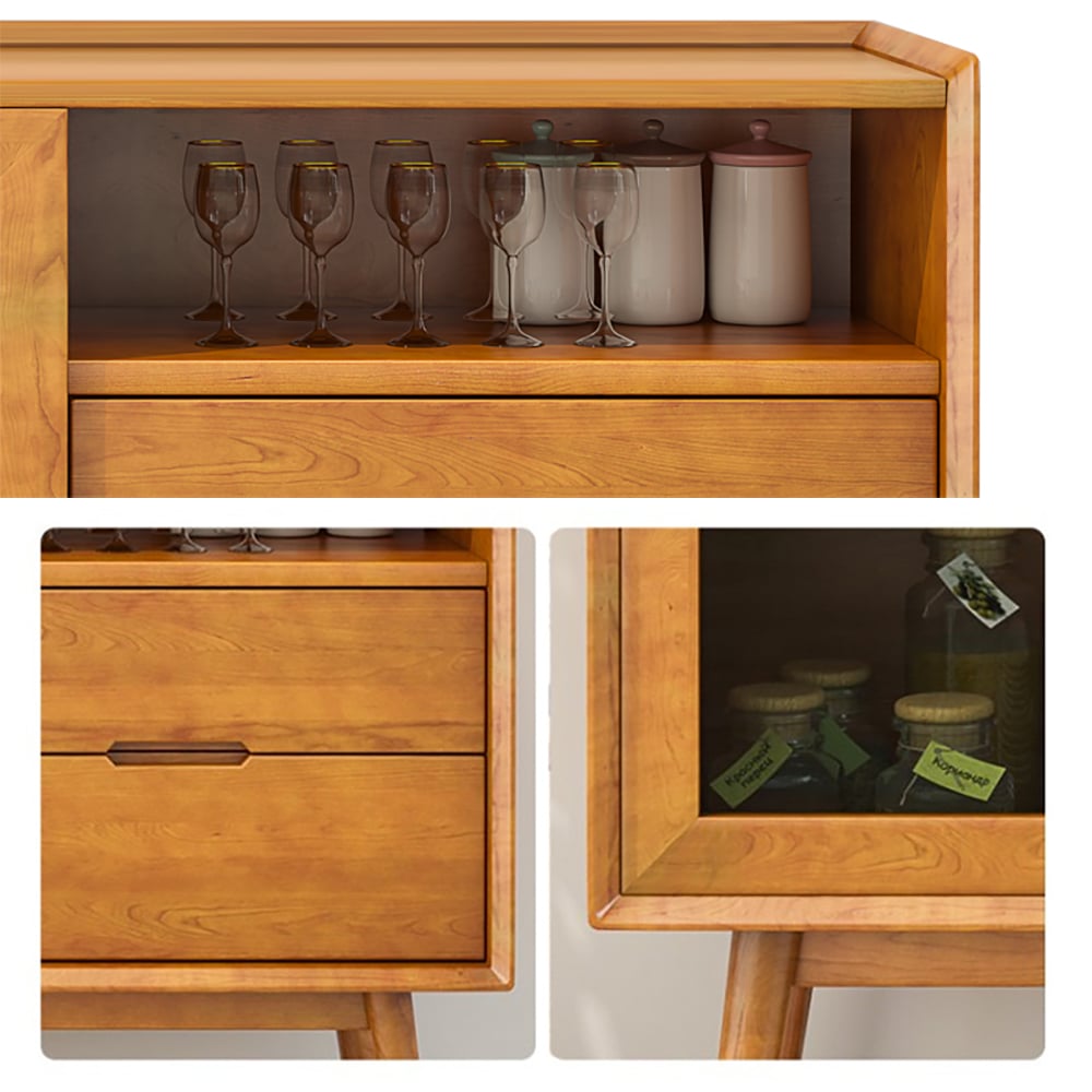 Nordic Natural Buffet Glass Door Rectangular Sideboard with Baffle in Small