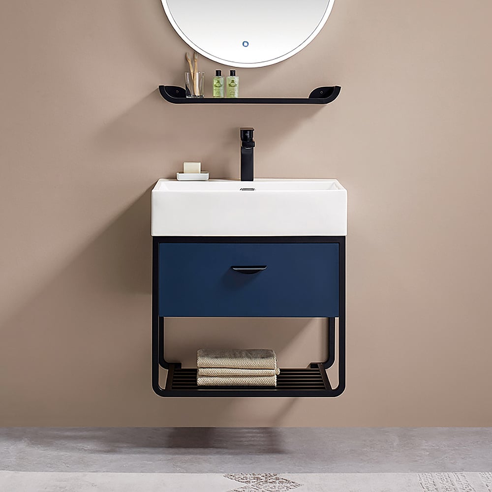 Questions and Answers for 600mm Blue Floating Bathroom Vanity Single Ceramic Undermount 1 Drawer 1 Shelf