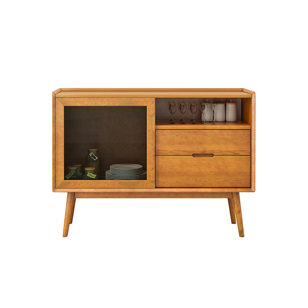 Nordic Natural Buffet Glass Door Rectangular Sideboard with Baffle in Small