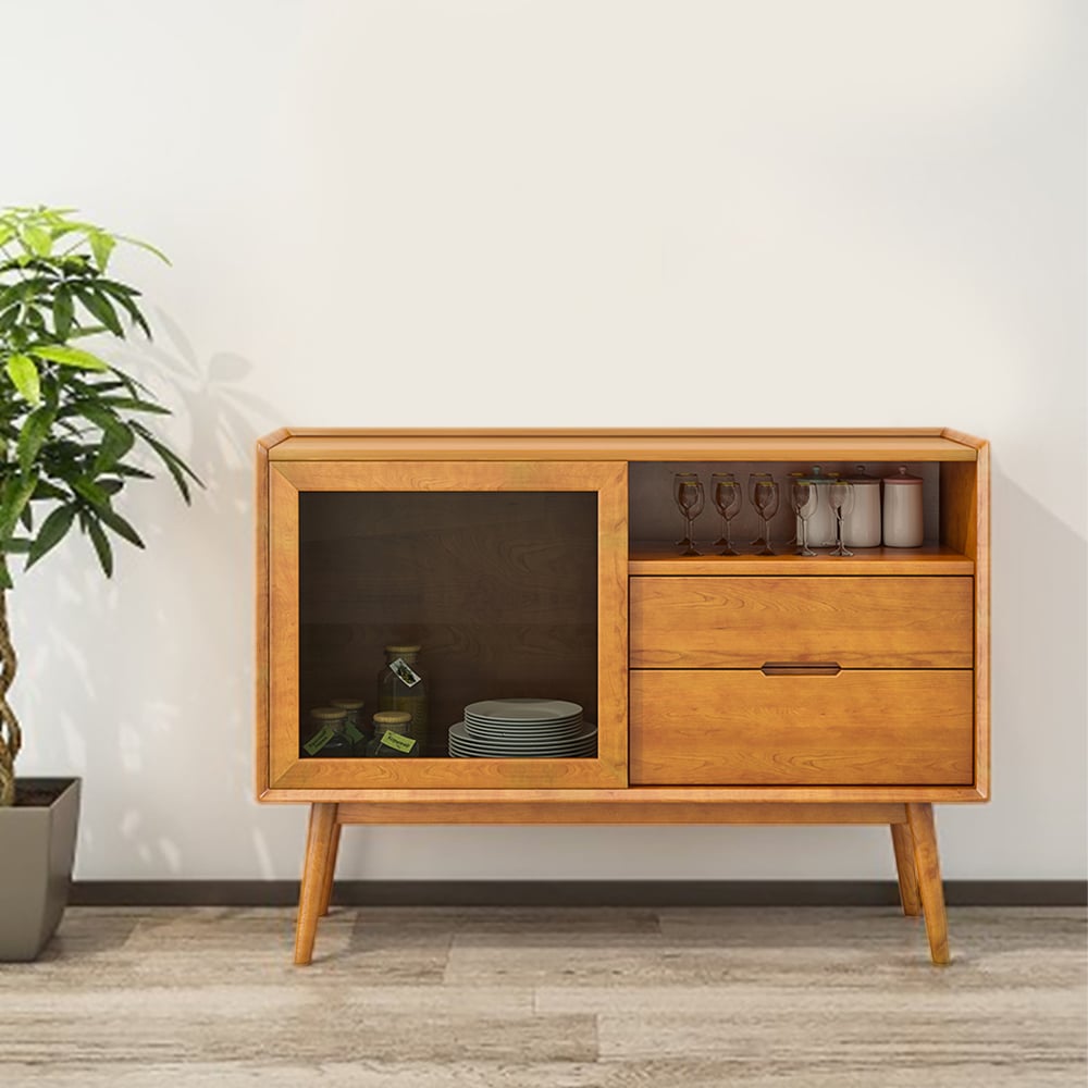Nordic Natural Buffet Glass Door Rectangular Sideboard with Baffle in Small