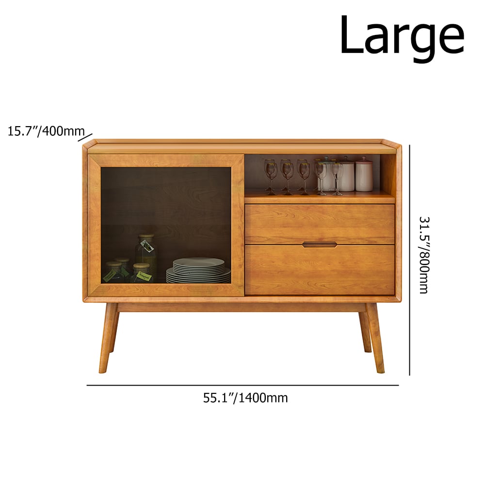 Nordic Natural Buffet Glass Door Rectangular Sideboard with Baffle in Small