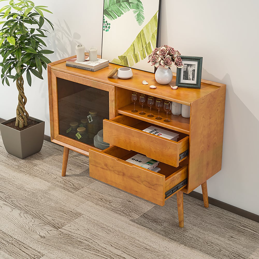 Nordic Natural Buffet Glass Door Rectangular Sideboard with Baffle in Small