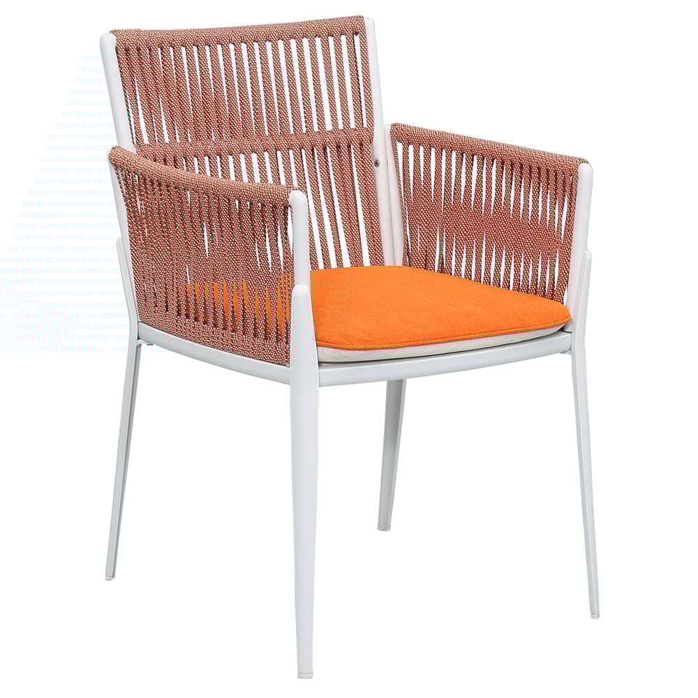 Questions and Answers for Orange Rope Woven Outdoor Armchair with White Aluminum Frame