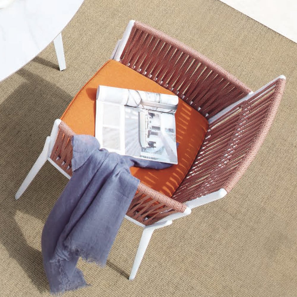 Questions and Answers for Orange Rope Woven Outdoor Armchair with White Aluminum Frame