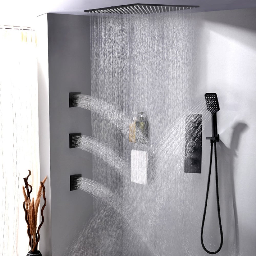 Questions and Answers for 20'' Thermostatic Black Shower System with Hand Shower and 3 Body Jets