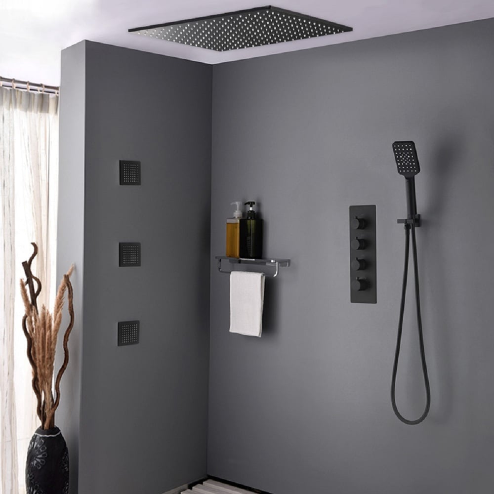 Questions and Answers for 20'' Thermostatic Black Shower System with Hand Shower and 3 Body Jets