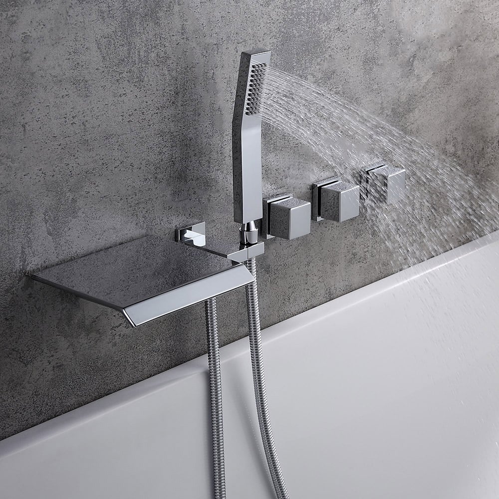 Customer Reviews for Moda Polished Chrome Wall-Mounted Waterfall Bath Tap with Hand Shower Solid Brass