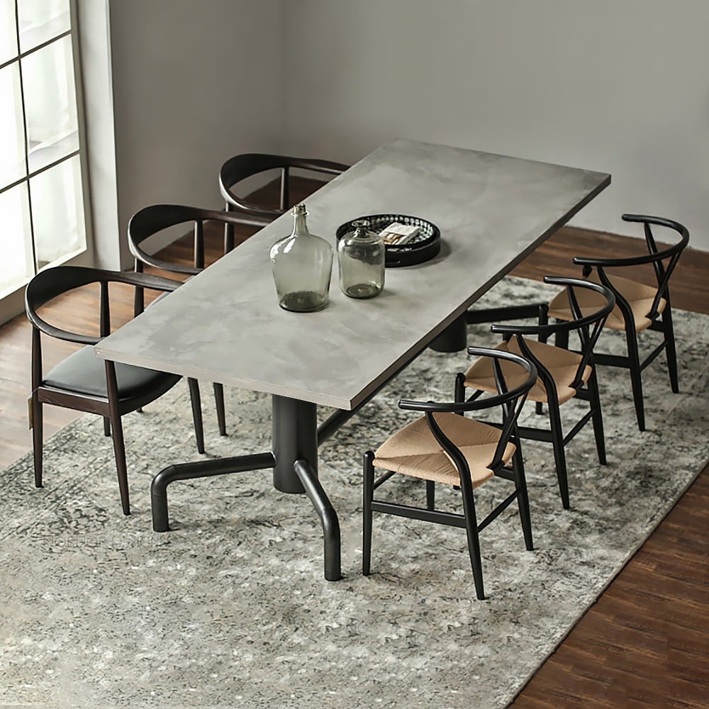 Questions and Answers for 1600mm Industrial Dining Table Concrete Grey Table Top Solid Wood Metal Base