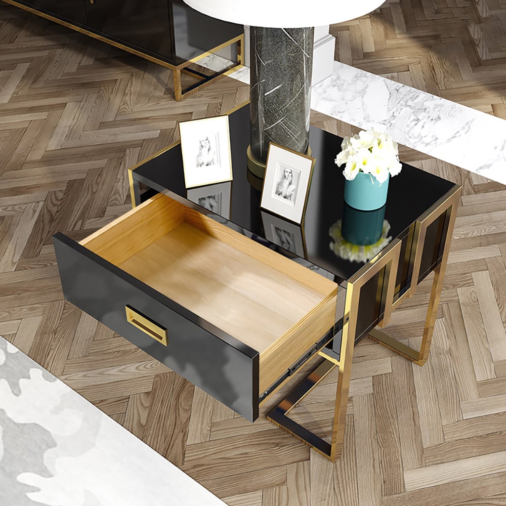 Customer Reviews for Jocise Modern Black Wooden End Table with 1 Drawer & Golden Double Pedestal