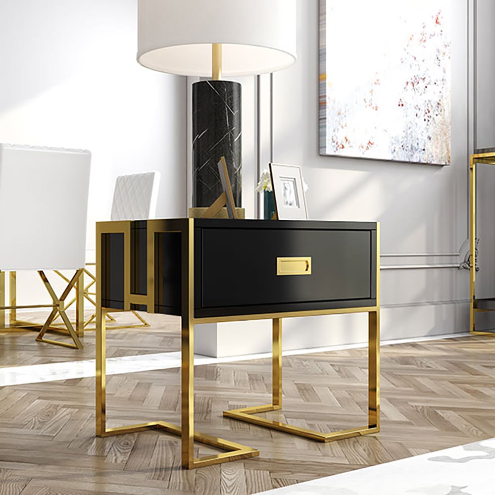 Customer Reviews for Jocise Modern Black Wooden End Table with 1 Drawer & Golden Double Pedestal