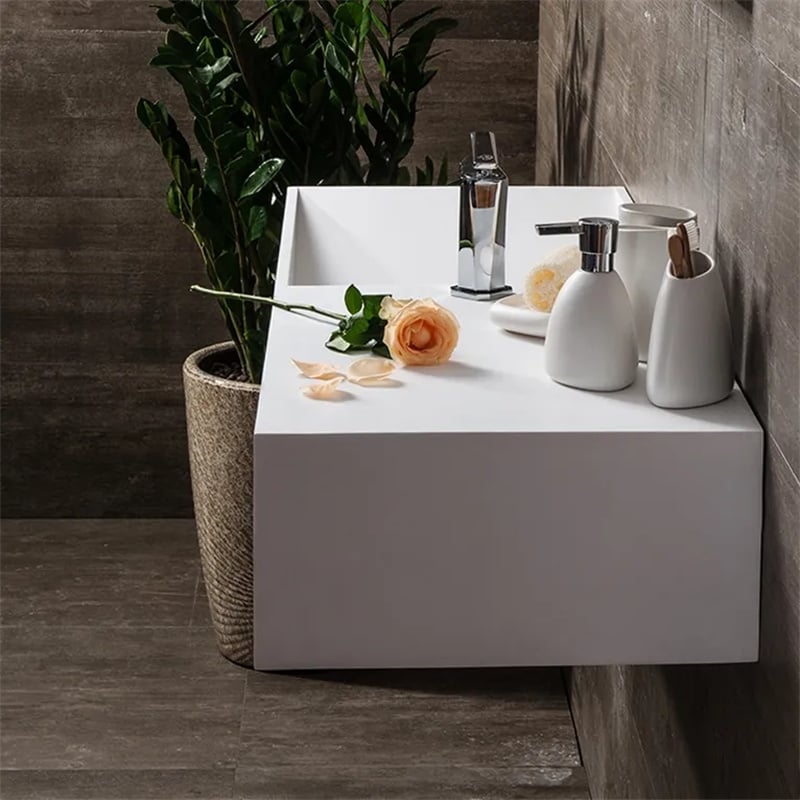 Customer Reviews for 900mm Wall-Mount Stone Resin Wash Basin in Matte White with Storage Cubby Hole