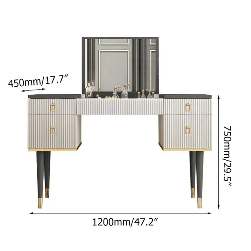 4-Drawer Makeup Vanity Table with Flip Top Mirror White & Gray weights dimensions image