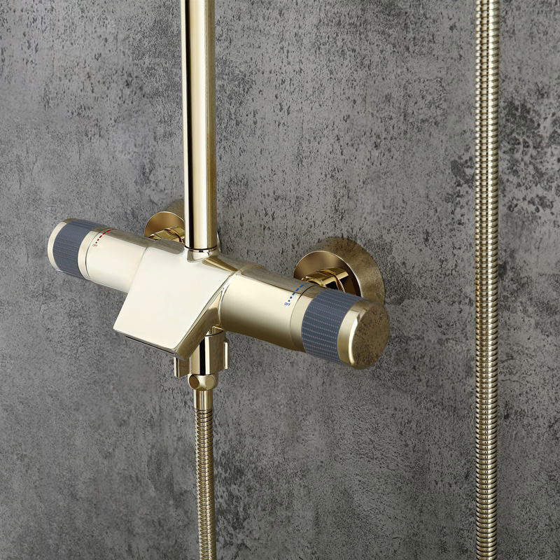 Vragen en antwoorden voor Goudkleurige douchekraan Regendouchesysteem met handdouche en baduitloop