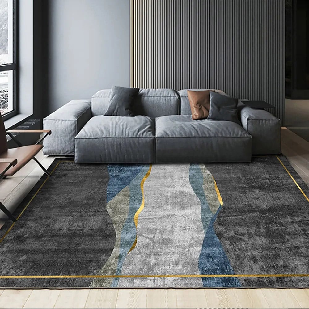 Questions and Answers for Modern Abstract Gray and Gold Rug Polyester Rectangle 5' x 7' Living Room Area Rug