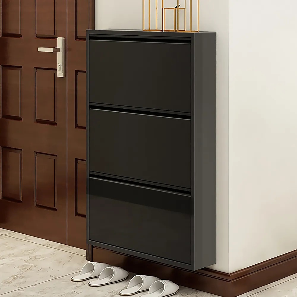 Customer Reviews for Black Narrow Shoe Storage Cabinet with 3 Shelves Wall Mounted in Medium