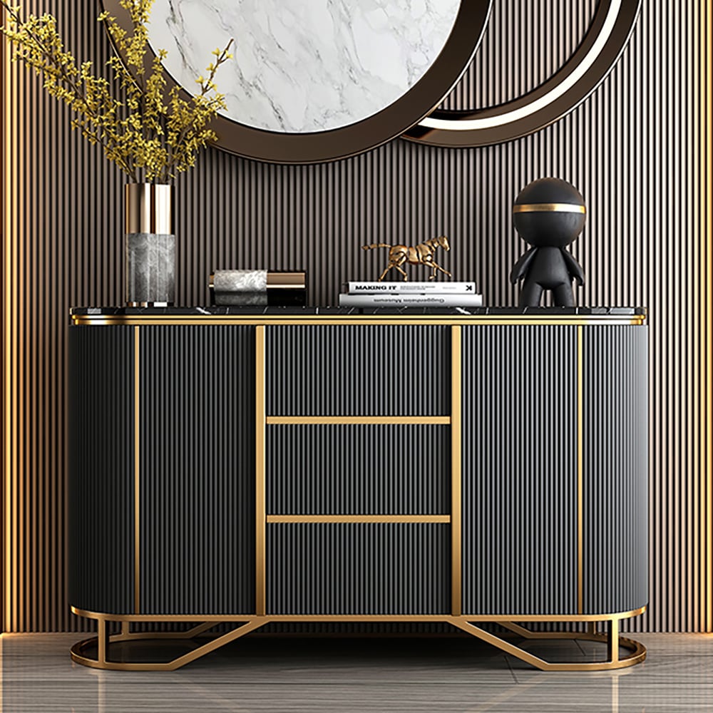 Questions et Réponses pour Buffet moderne en faux marbre gris avec base en acier inoxydable