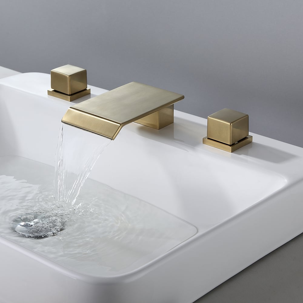 Otázky a odpovědi pro Moda Brushed Gold Waterfall Rozšířený koupelnový dřez se čtvercovou dvojitou rukojetí