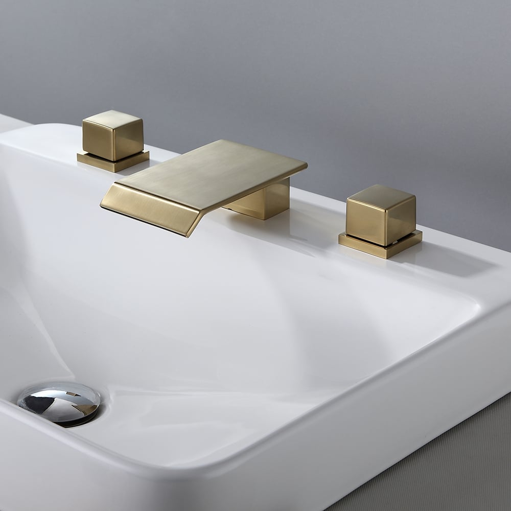 Otázky a odpovědi pro Moda Brushed Gold Waterfall Rozšířený koupelnový dřez se čtvercovou dvojitou rukojetí