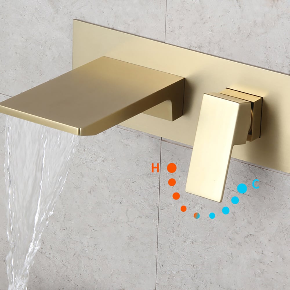 Customer Reviews for Sleek Brushed Gold Wall Mounted Single Handle Waterfall Bathroom Sink Faucet