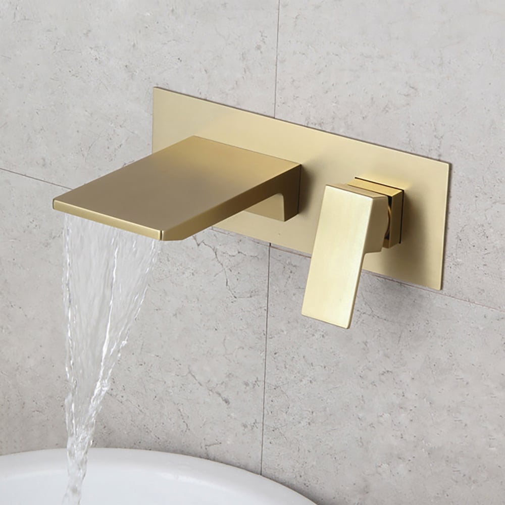 Customer Reviews for Sleek Brushed Gold Wall Mounted Single Handle Waterfall Bathroom Sink Faucet