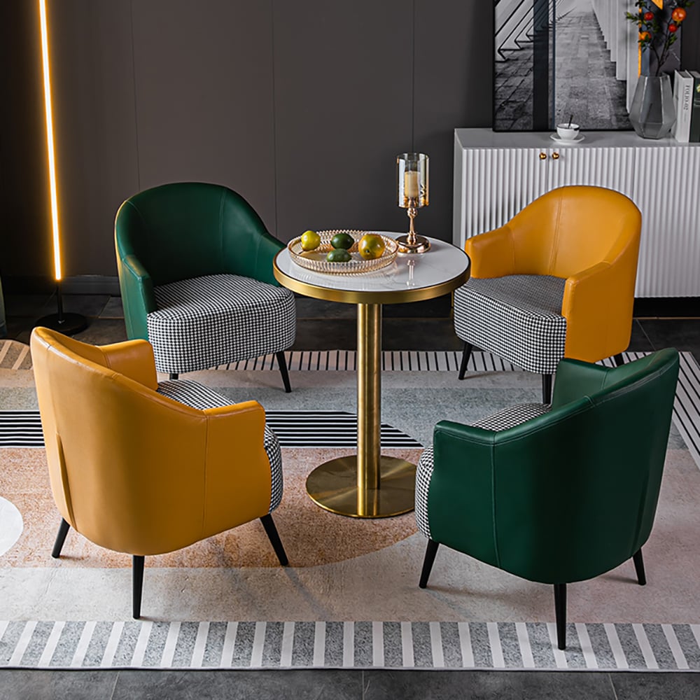 Questions et Réponses pour Fauteuil d'appoint moderne pied de poule vert avec revêtement en lin