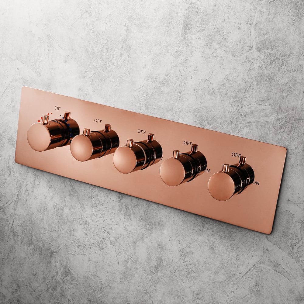 Questions et Réponses pour Ensemble de douche thermostatique mural 580 mm en or rose 4 fonctions