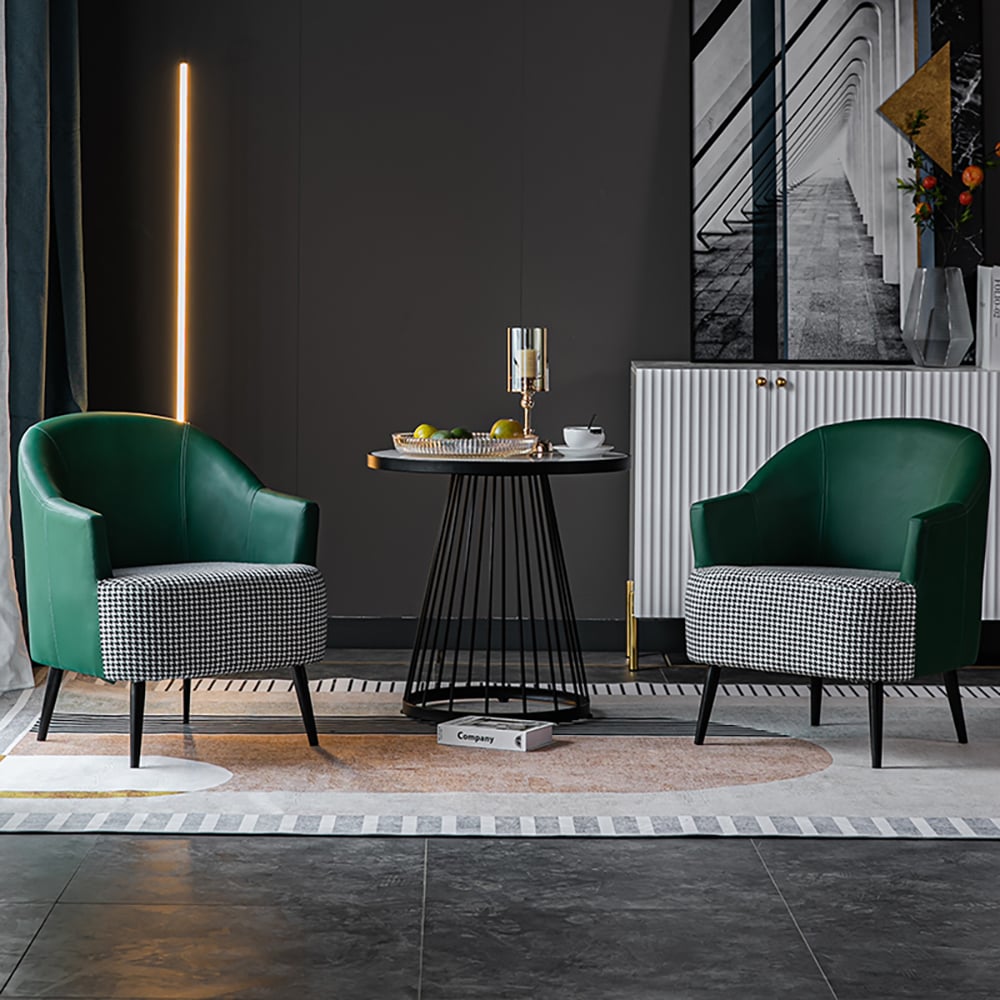 Questions et Réponses pour Fauteuil d'appoint moderne pied de poule vert avec revêtement en lin