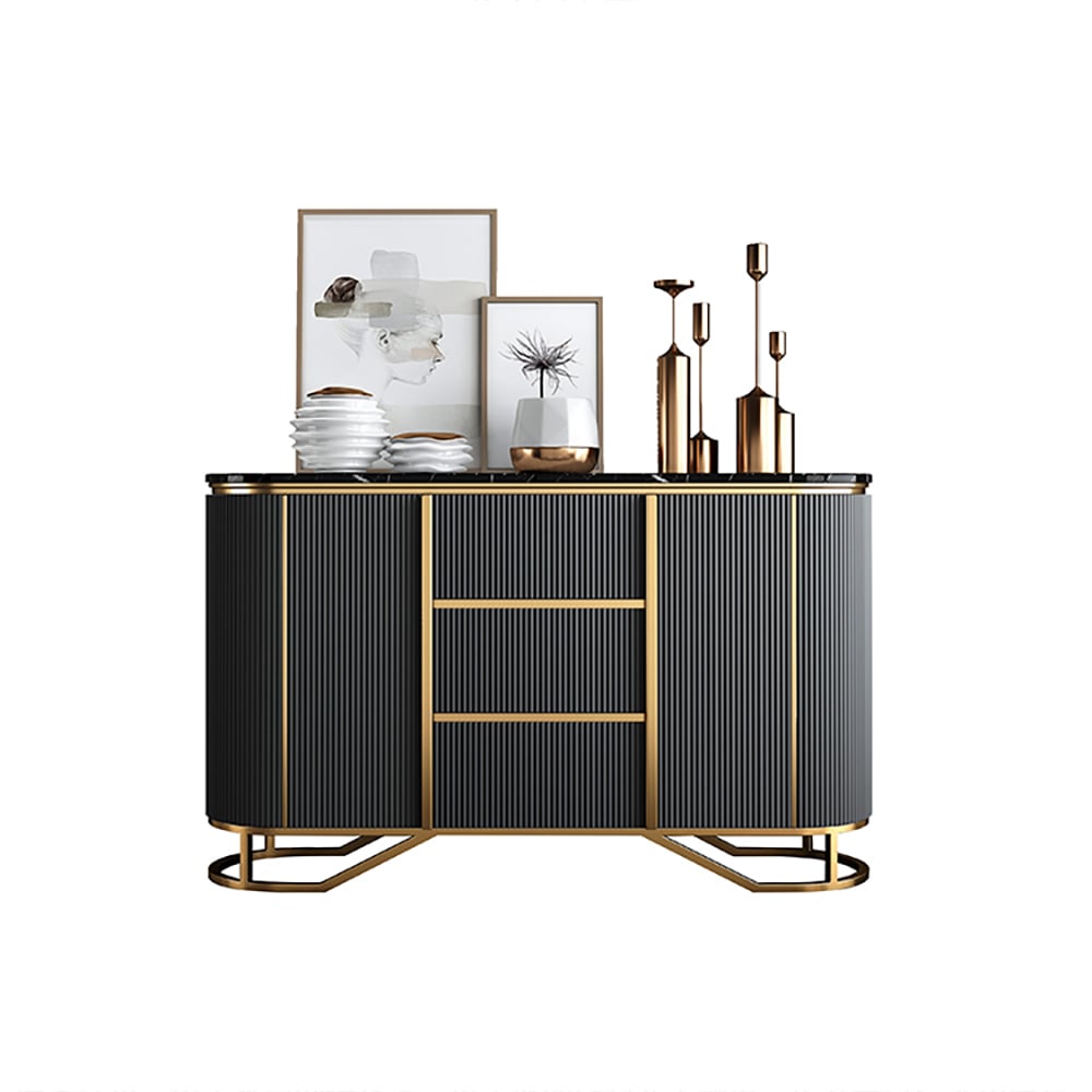 Questions et Réponses pour Buffet moderne en faux marbre gris avec base en acier inoxydable