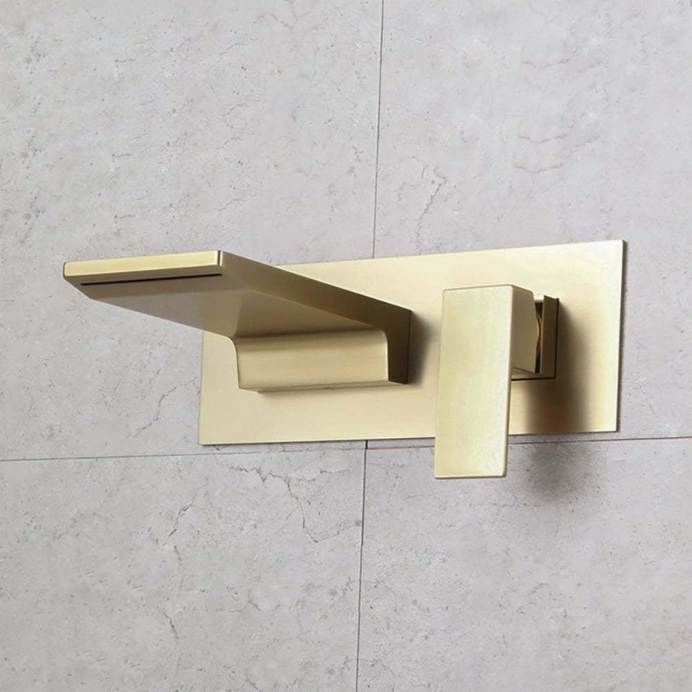 Customer Reviews for Sleek Brushed Gold Wall Mounted Single Handle Waterfall Bathroom Sink Faucet