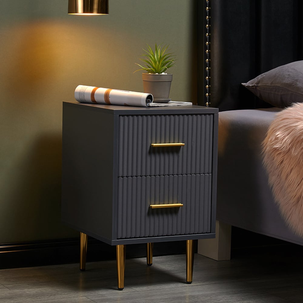 Questions and Answers for Modern Gray Rectangle Nightstand with 2 Drawers and Gold Metal Base
