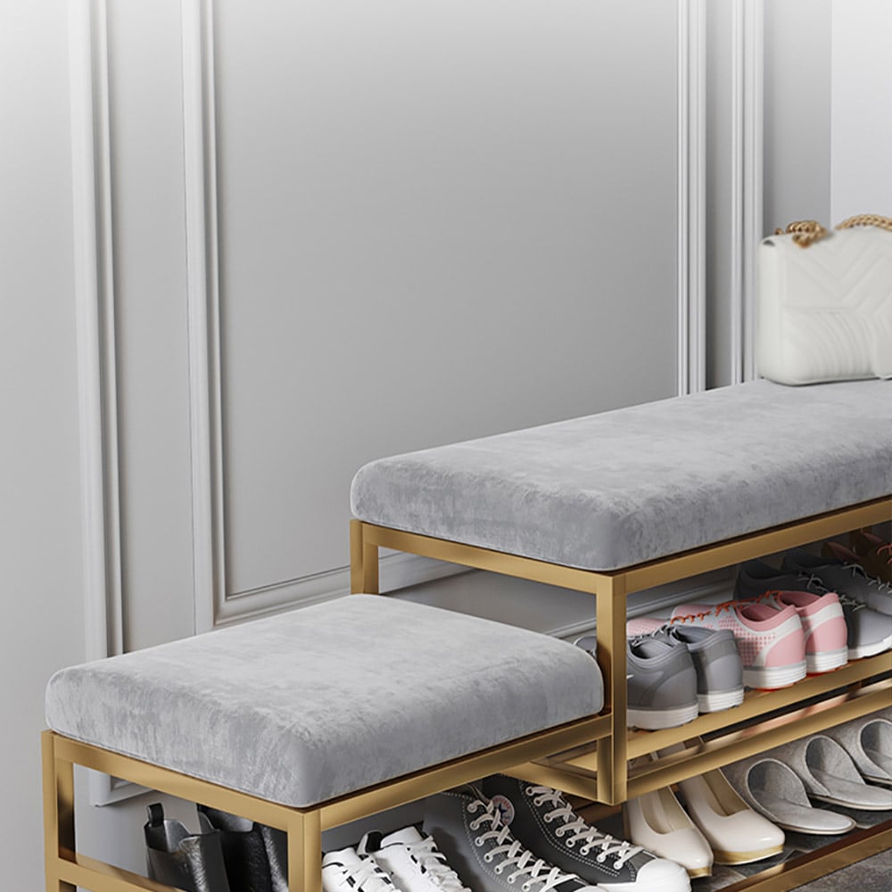 Avis Clients sur Banc de couloir moderne avec rangement pour chaussures, banc rembourré en velours, gris
