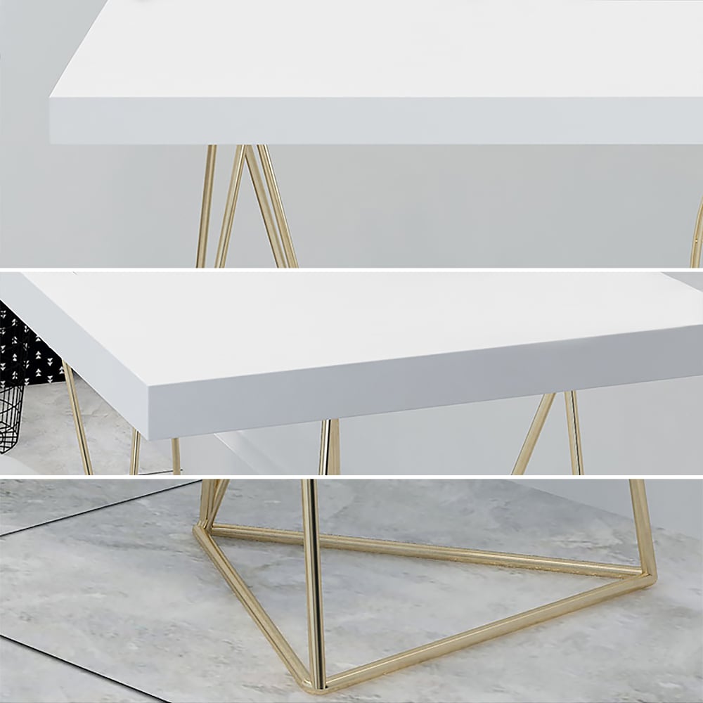 Questions and Answers for 55" White Rectangular Wood-Top Writing Desk for Home Office with 2 Gold Pedestal