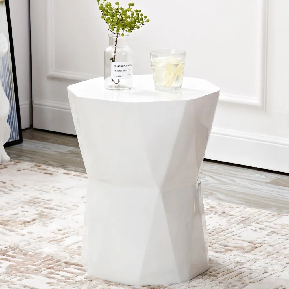 Avis Clients sur Table d'extrémité moderne blanche en fibre de verre design géométrique