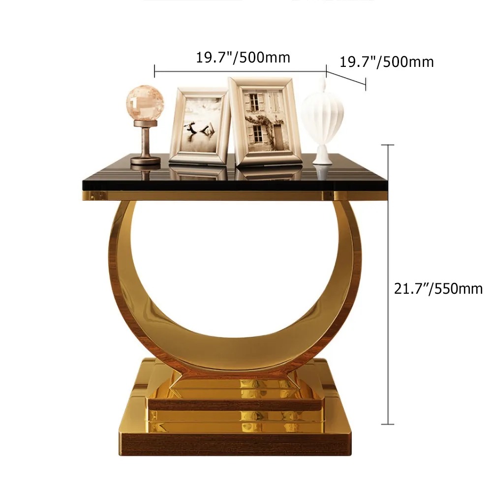 Avis Clients sur Table d'appoint noire postmoderne avec base en acier inoxydable Croissant de lune
