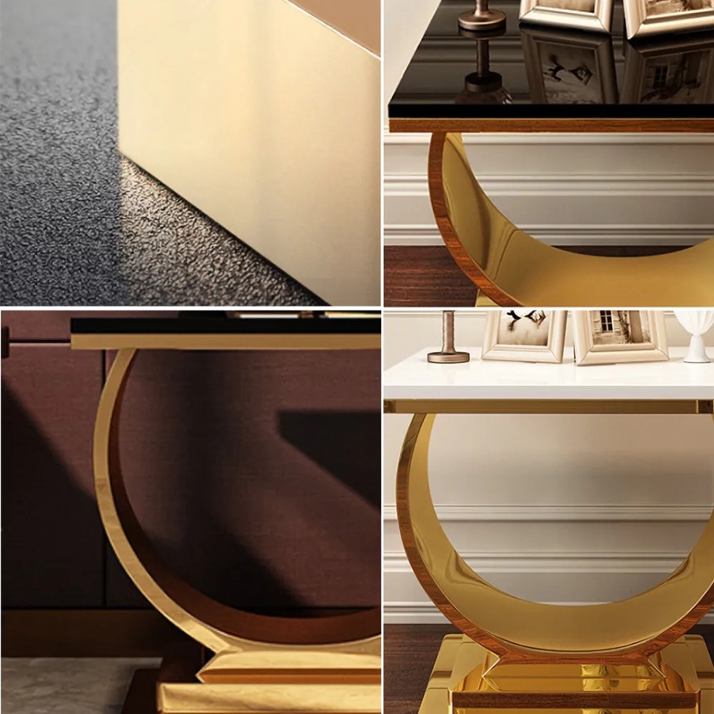 Avis Clients sur Table d'appoint noire postmoderne avec base en acier inoxydable Croissant de lune