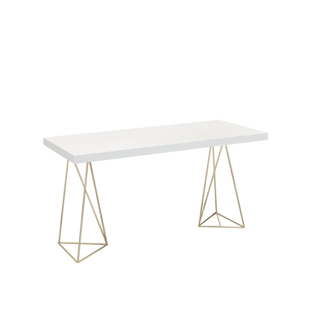 Questions and Answers for 55" White Rectangular Wood-Top Writing Desk for Home Office with 2 Gold Pedestal