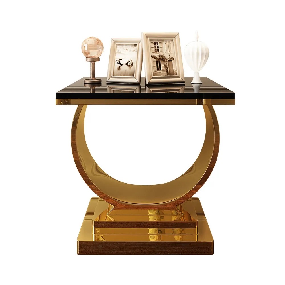 Avis Clients sur Table d'appoint noire postmoderne avec base en acier inoxydable Croissant de lune