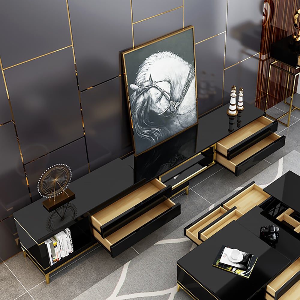 Questions and Answers for 2600mm Black TV Media Console Extendable Up to 2591mm Storage Drawers Cables Management