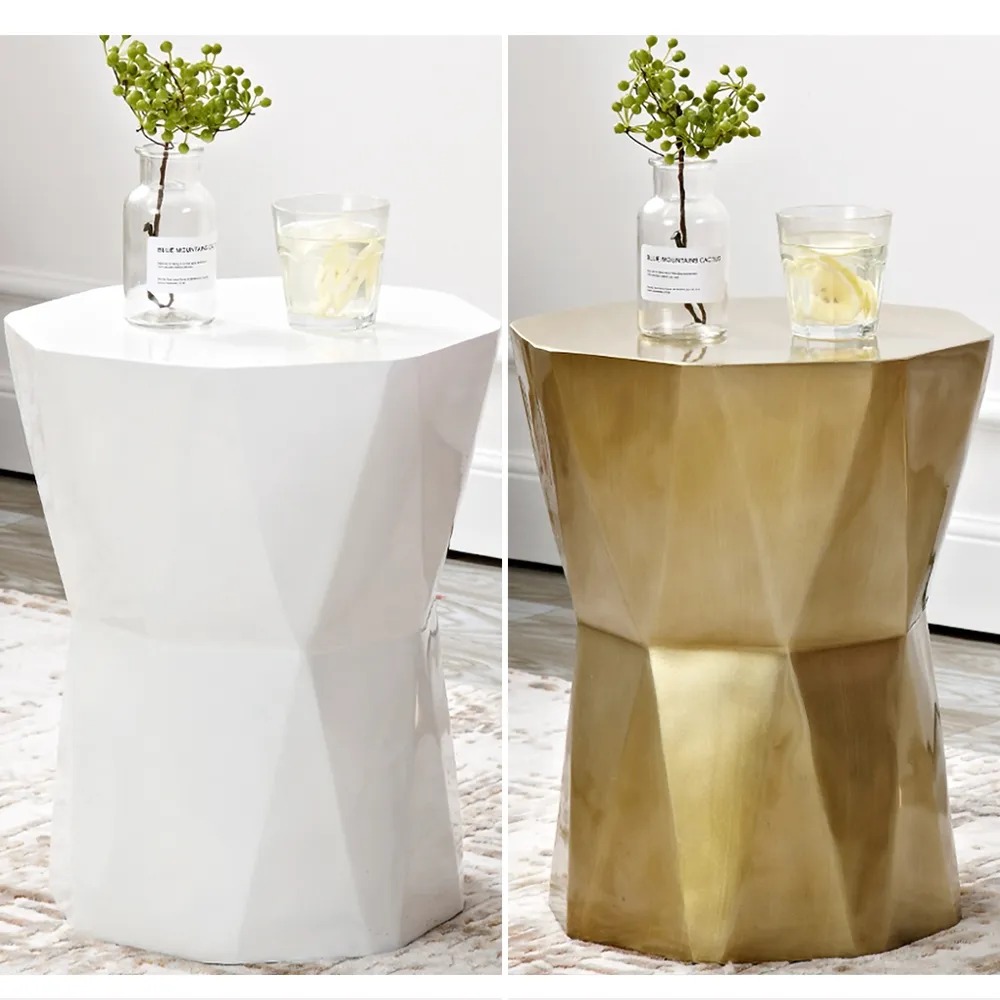 Avis Clients sur Table d'extrémité moderne blanche en fibre de verre design géométrique