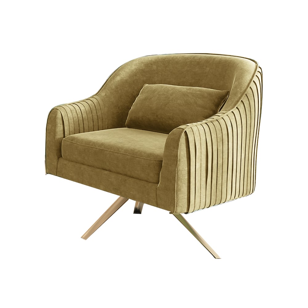 Yellow Solid Wood & Velvet Accent Chair - Thumbnail 2