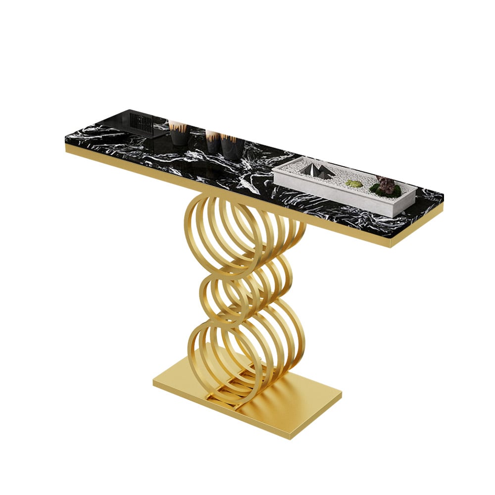 Questions and Answers for Black Narrow Console Table Marble Top Hallway Table with Metal Base