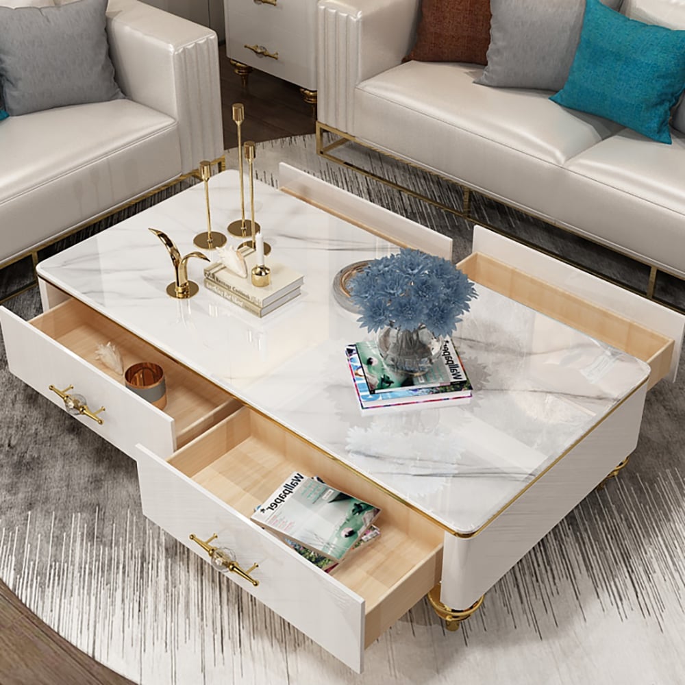 Customer Reviews for Chift 1300mm Modern Marble White Coffee Table & Storage Drawers Gold Stainless Steel Leg