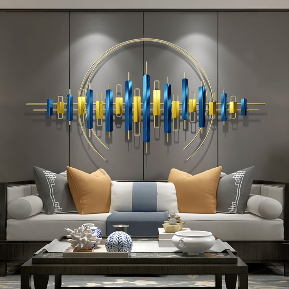 Questions and Answers for 1500mm Modern Creative Wrought Iron Home Living Room Blue&Gold Wall Decor