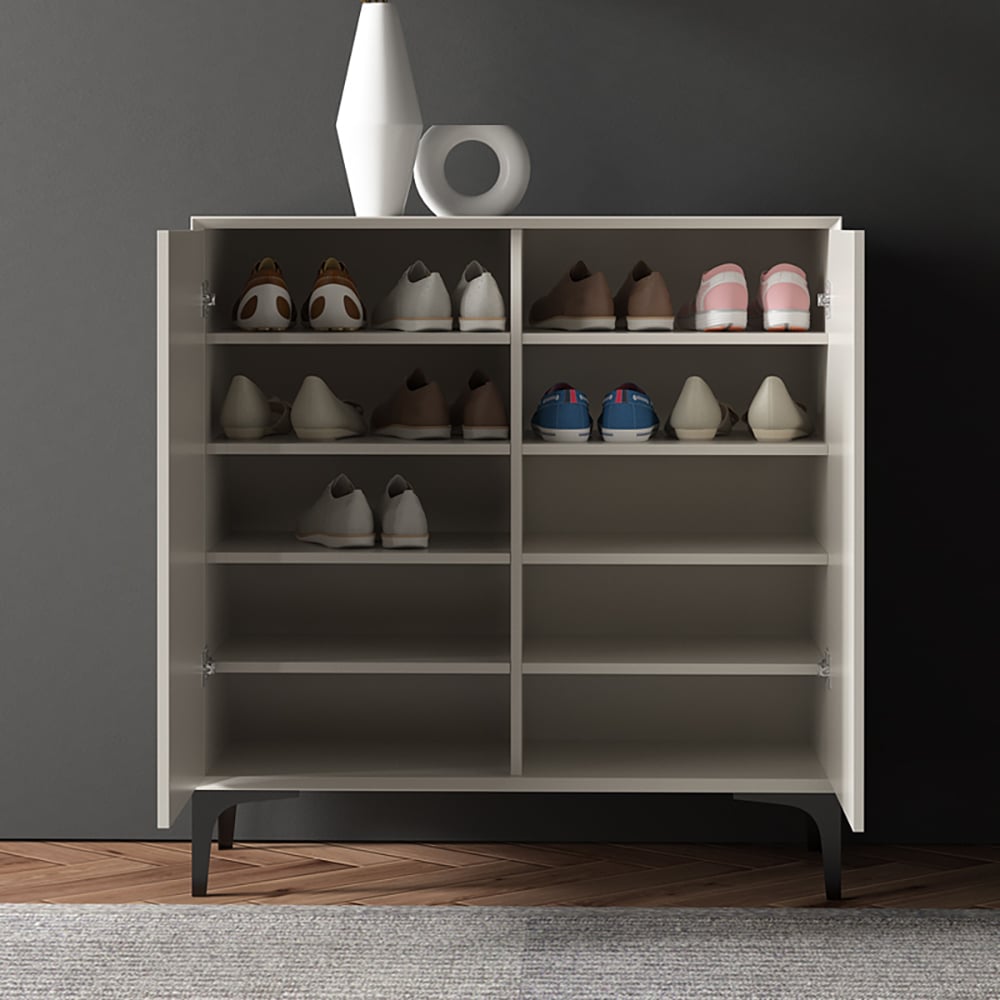 Customer Reviews for Nordic Minimalist Off White Wooden Shoe Cabinet with 2-Door 10 -Shelf